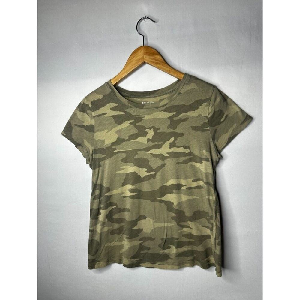Athleta Tee Shirt Womens M Green Basic Camo Short Sleeve Crew - Picture 2 of 9
